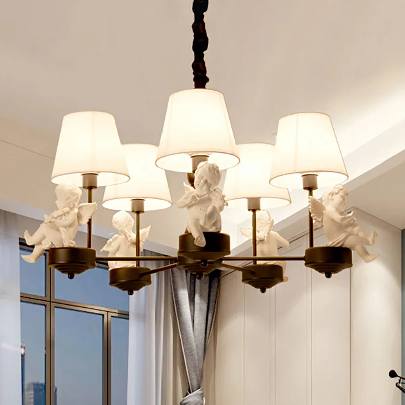Witte engel hangende plafondlamp eenvoudige stijl stoffen hangende hanglamp voor woonkamer Clearhalo