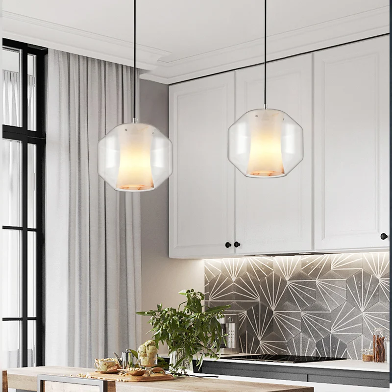 Witte gebogen hanglamp Moderne enkele faux marmeren plafondhanglamp met buitenste cilinder/lantaarn helder glazen kap Clea...