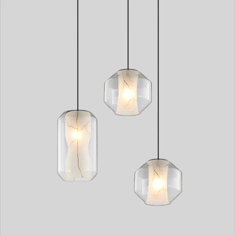 Witte gebogen hanglamp Moderne enkele faux marmeren plafondhanglamp met buitenste cilinder/lantaarn helder glazen kap Clea...