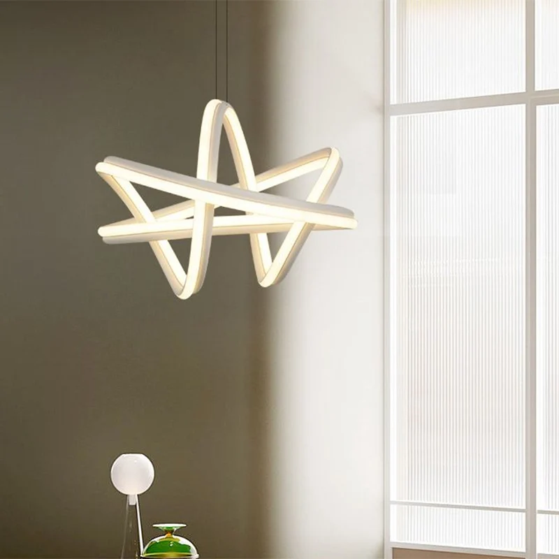 Witte, gedraaide lineaire hanglampset, eenvoudige LED-metalen plafondkroonluchter warm/wit licht Clearhalo