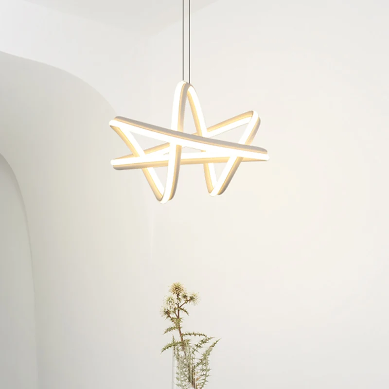 Witte, gedraaide lineaire hanglampset, eenvoudige LED-metalen plafondkroonluchter warm/wit licht Clearhalo