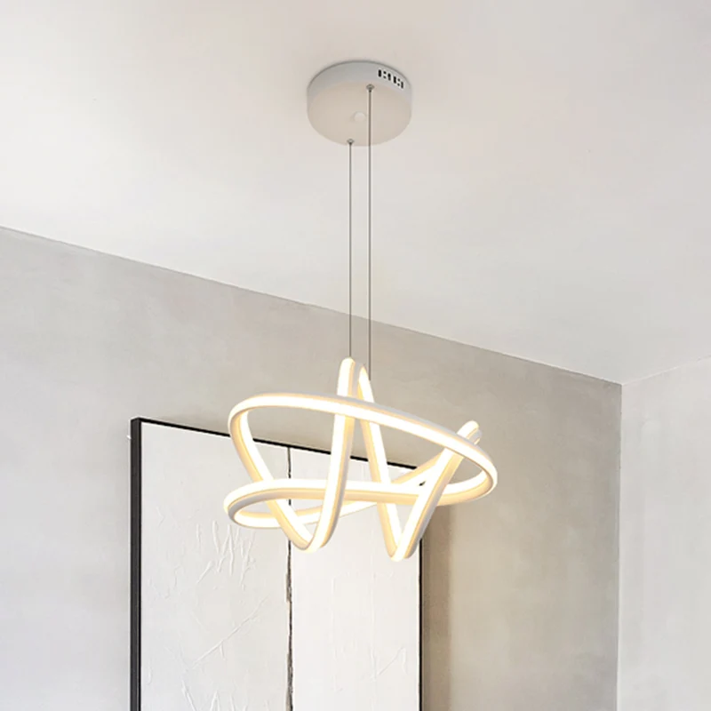 Witte, gedraaide lineaire hanglampset, eenvoudige LED-metalen plafondkroonluchter warm/wit licht Clearhalo
