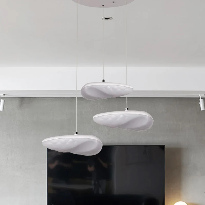 Witte geometrische neerwaartse verlichting Eenvoud 3/7-kops LED-metaalhanglichtset met ronde/lineaire luifel Clearhalo