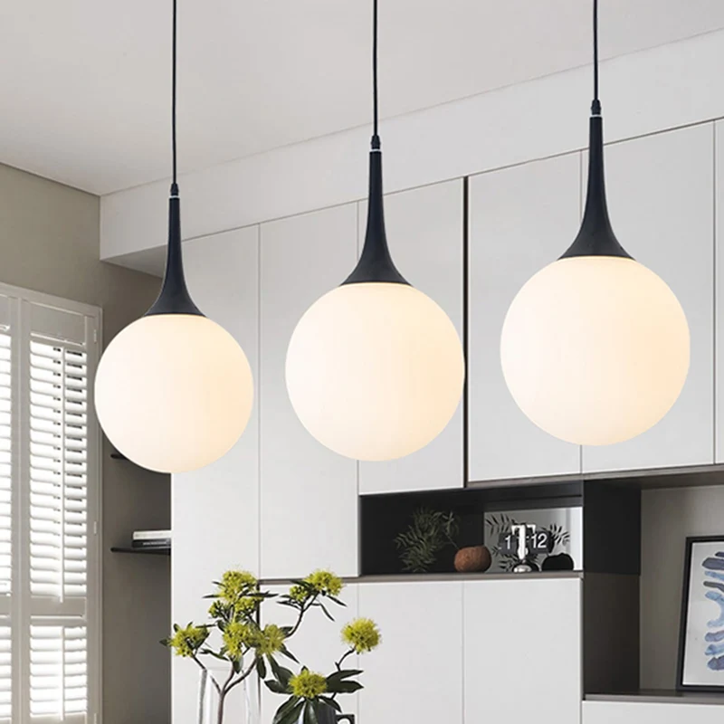 Witte glazen bol hangende plafondlamp postmodern 1 kop 6"/8"/12" brede hangende verlichting Clearhalo