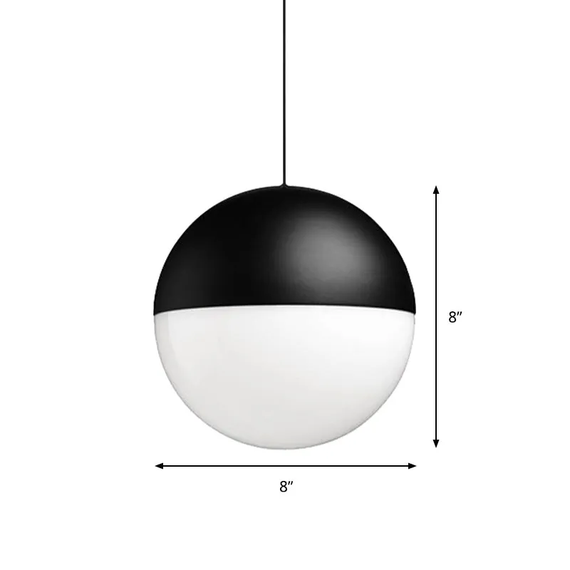 Witte glazen bolhanger met vierkant ontwerp Modern 1-lichts zwarte led hangende plafondlamp Clearhalo