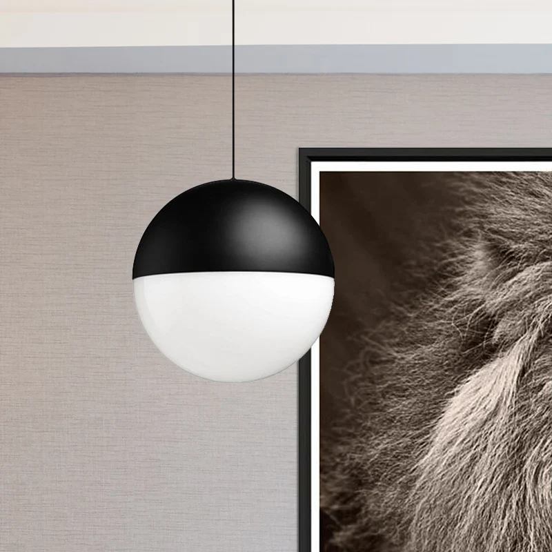 Witte glazen bolhanger met vierkant ontwerp Modern 1-lichts zwarte led hangende plafondlamp Clearhalo