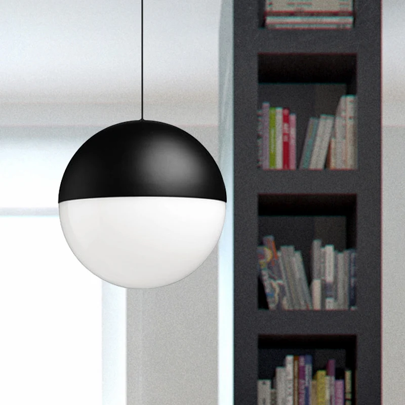 Witte glazen bolhanger met vierkant ontwerp Modern 1-lichts zwarte led hangende plafondlamp Clearhalo