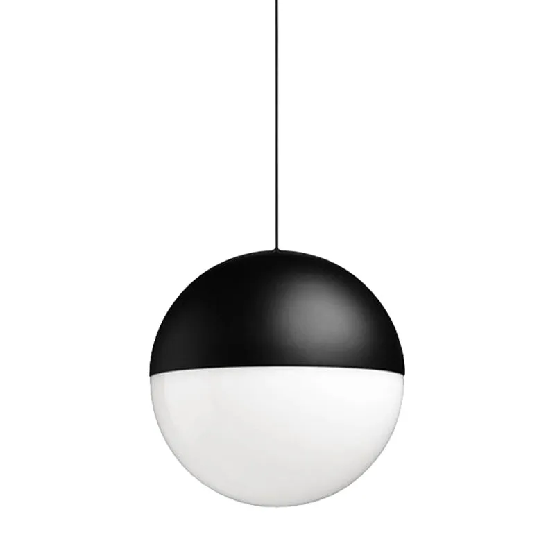 Witte glazen bolhanger met vierkant ontwerp Modern 1-lichts zwarte led hangende plafondlamp Clearhalo
