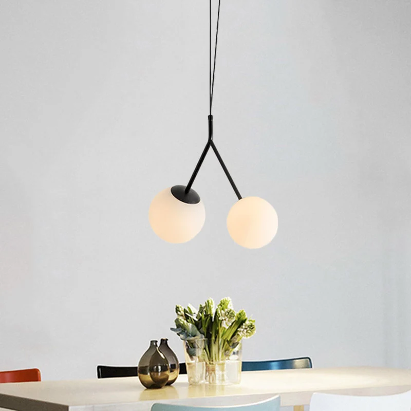 Witte glazen gevorkte druppellamp Minimalistische 2-lichts zwarte kroonluchter hanglamp Clearhalo