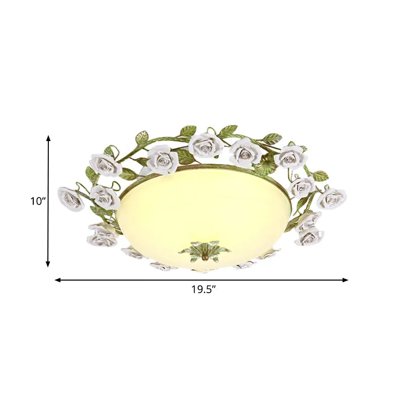 Witte Glazen Kom Plafondverlichting Koreaanse Bloem LED Slaapkamer Semi Inbouw Lichtarmatuur, 16"/19.5" Breed Clearhalo