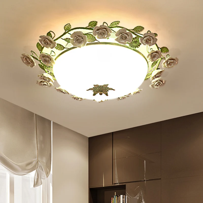 Witte Glazen Kom Plafondverlichting Koreaanse Bloem LED Slaapkamer Semi Inbouw Lichtarmatuur, 16"/19.5" Breed Clearhalo
