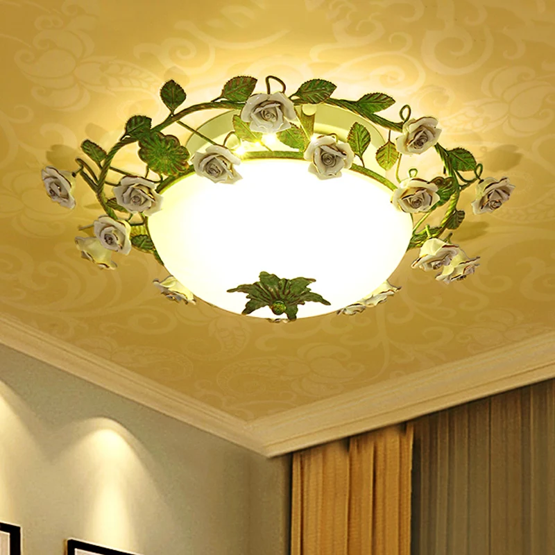 Witte Glazen Kom Plafondverlichting Koreaanse Bloem LED Slaapkamer Semi Inbouw Lichtarmatuur, 16"/19.5" Breed Clearhalo