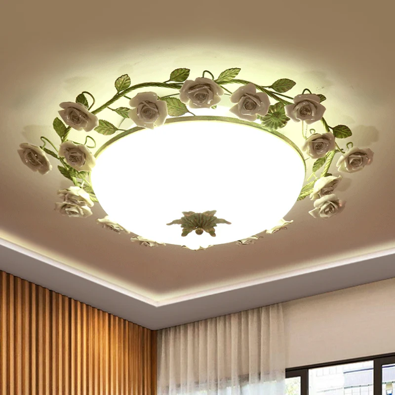 Witte Glazen Kom Plafondverlichting Koreaanse Bloem LED Slaapkamer Semi Inbouw Lichtarmatuur, 16"/19.5" Breed Clearhalo