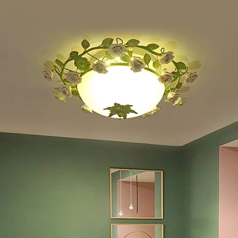 Witte Glazen Kom Plafondverlichting Koreaanse Bloem LED Slaapkamer Semi Inbouw Lichtarmatuur, 16"/19.5" Breed Clearhalo