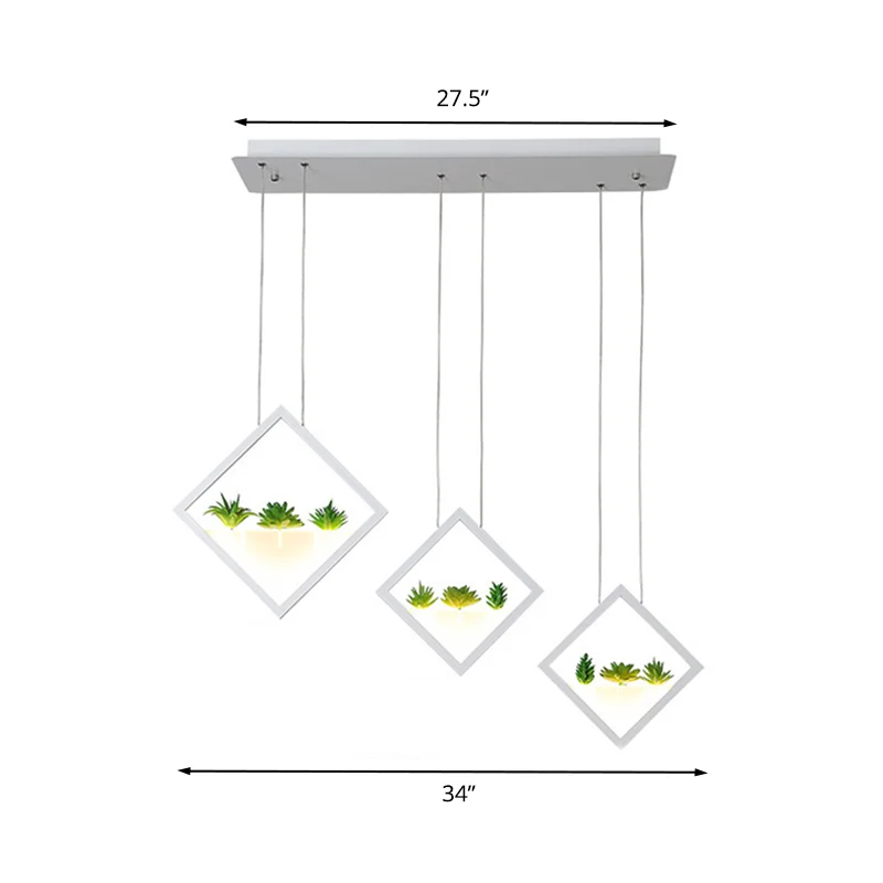 Witte hanglamp met 3 ruiten, moderne LED-acrylclusterhanglamp met plantdeco warm/wit licht Clearhalo