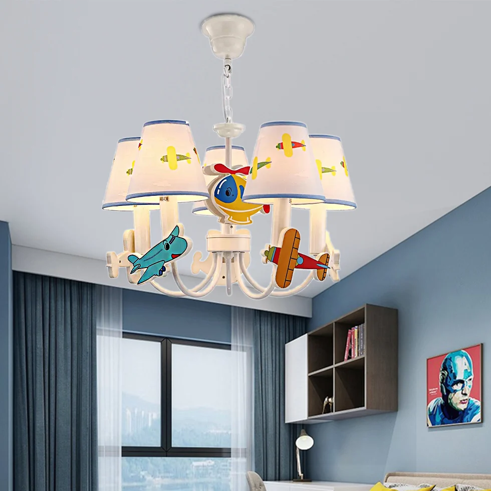 Witte hanglamp voor kinderen met taps toelopende schaduw, 5 lampen, metalen kroonluchter voor slaapkamer Clearhalo