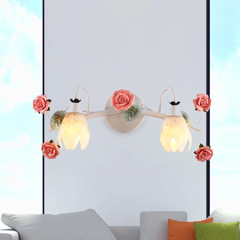 Witte 2/3 hoofden ijdelheid schans landelijke stijl metalen roos wandlamp voor badkamer Clearhalo