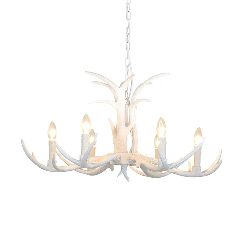 Witte kaarsvormige hangende kroonluchter Rustieke hars 4/6/8-koppige slaapkamer hangende plafondlamp Clearhalo