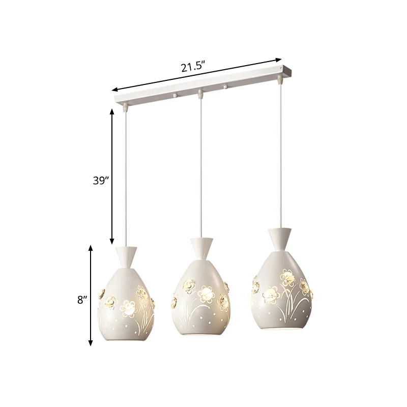 Witte kegel meerdere hanglamp moderne 3-lichts ijzeren slingerlamp met lasergesneden bloemmotief Clearhalo
