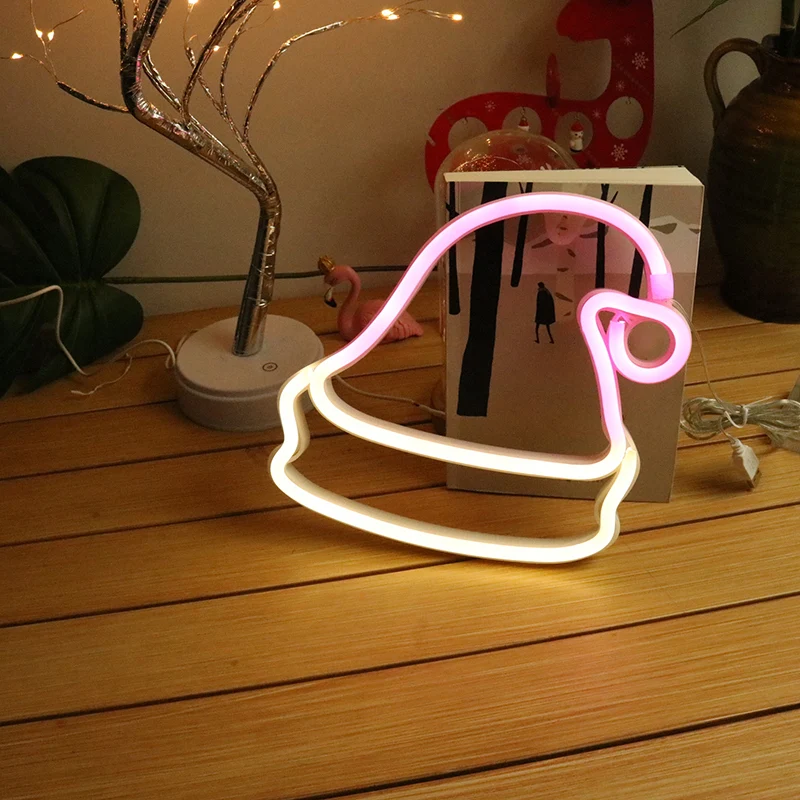 Witte kerstmuts batterij wandlamp decoratieve kunststof LED neon nachtverlichting Clearhalo