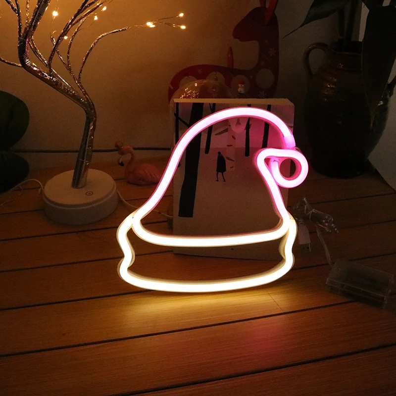 Witte kerstmuts batterij wandlamp decoratieve kunststof LED neon nachtverlichting Clearhalo