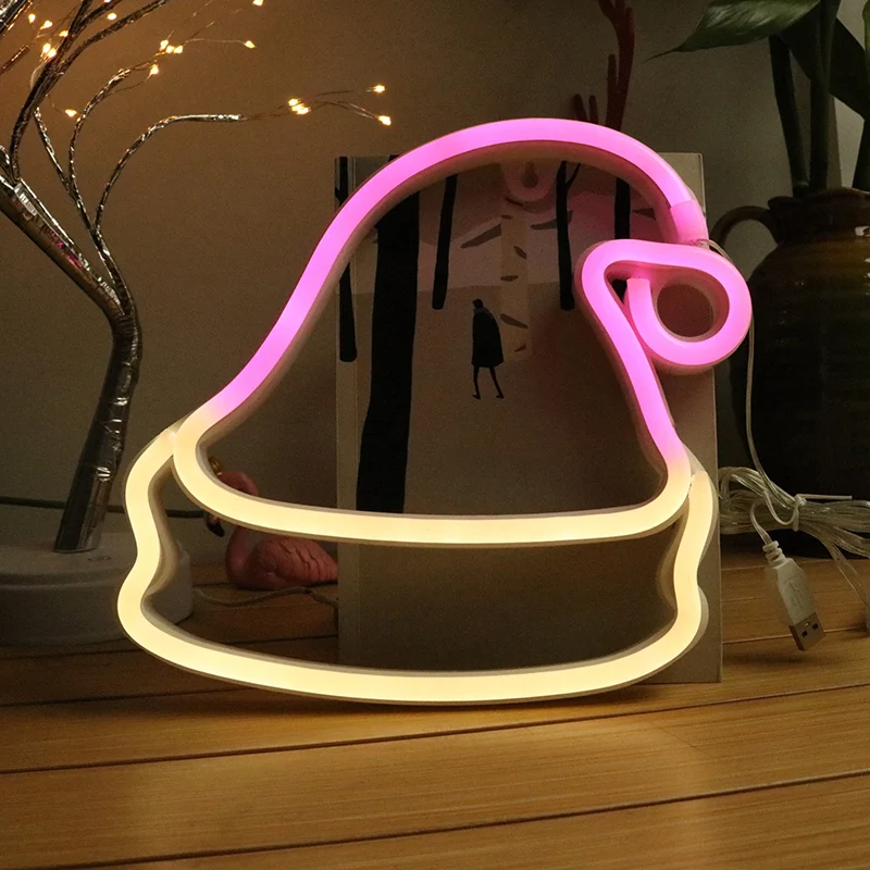 Witte kerstmuts batterij wandlamp decoratieve kunststof LED neon nachtverlichting Clearhalo