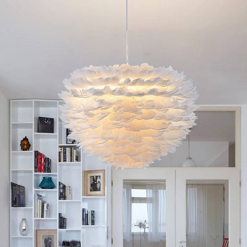 Witte koepelophanging, minimalistische hanglamp, 1 lamp, verenplafond, hanglamp voor meisjesslaapkamer Clearhalo