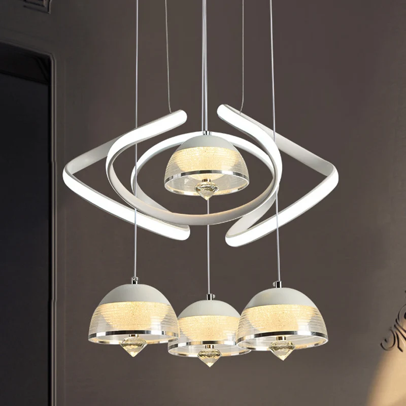 Witte koepelvormige clusterhanger hedendaagse 4-koppige acryl zwaaiende LED-hangende verlichting Clearhalo