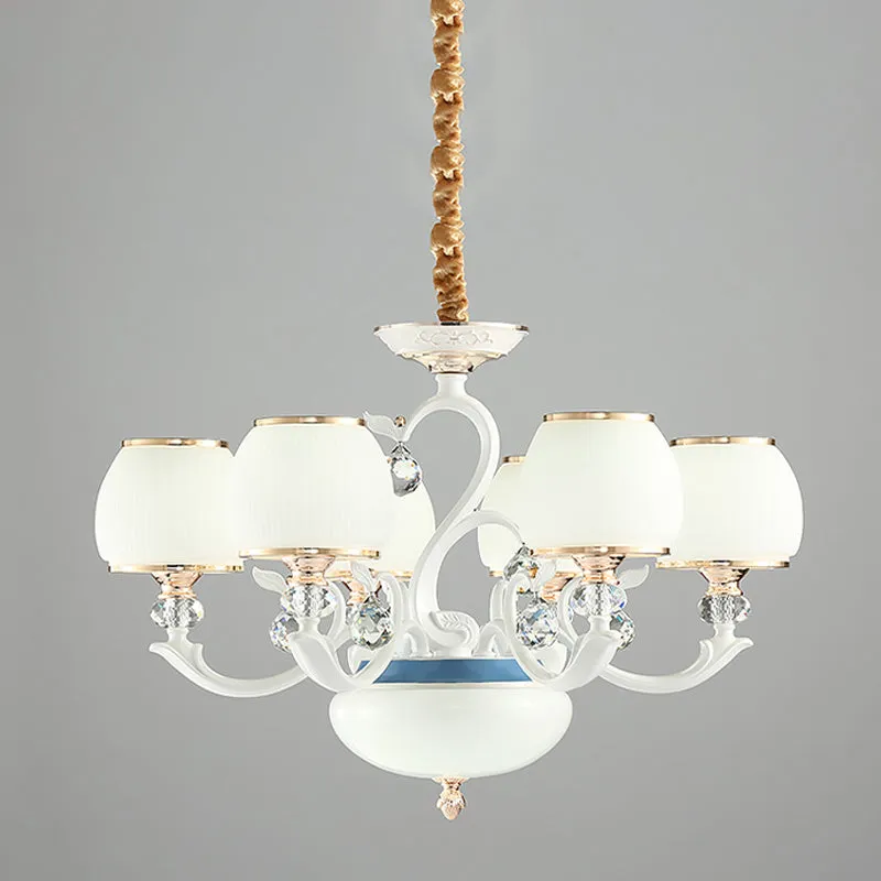 Witte kom hangende plafondlamp moderne opaalglas slaapkamer kroonluchterverlichting met 6 lampen Clearhalo