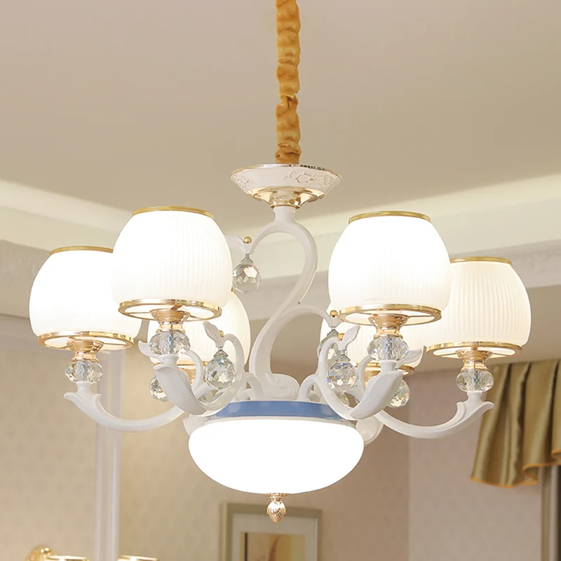 Witte kom hangende plafondlamp moderne opaalglas slaapkamer kroonluchterverlichting met 6 lampen Clearhalo
