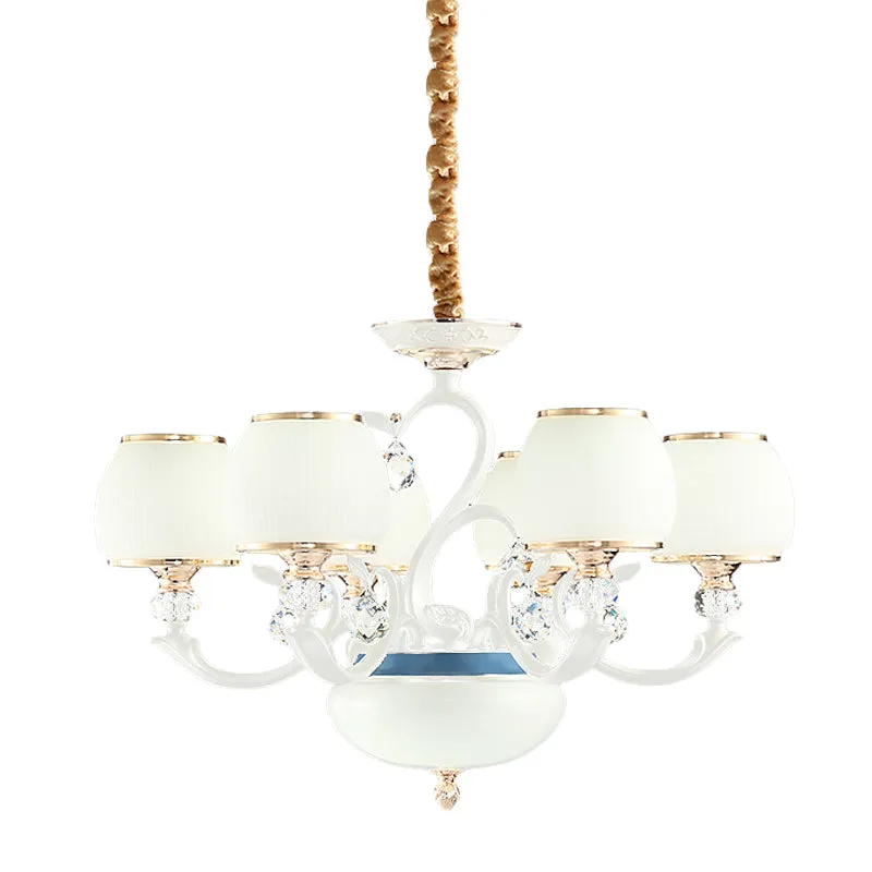 Witte kom hangende plafondlamp moderne opaalglas slaapkamer kroonluchterverlichting met 6 lampen Clearhalo