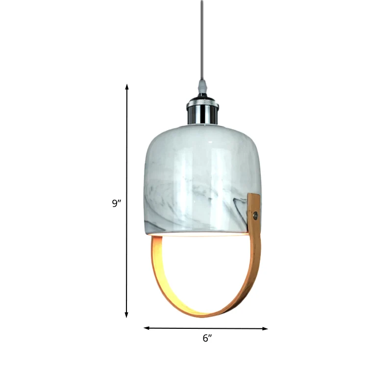 Witte komvormige hangende plafondlamp modernistisch 1-kops keramiek hanglamp met houten handvat Clearhalo