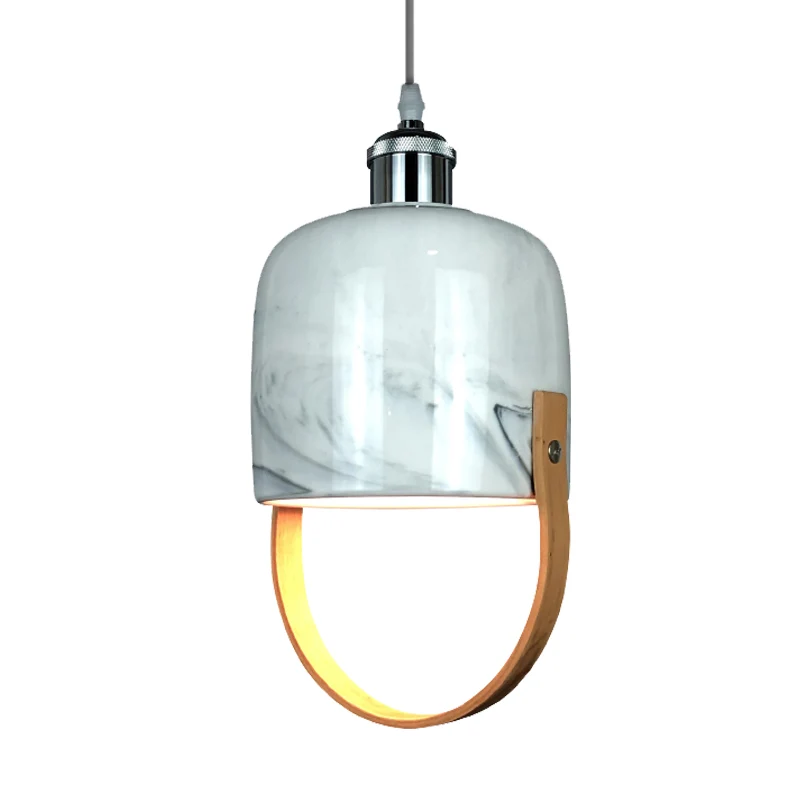 Witte komvormige hangende plafondlamp modernistisch 1-kops keramiek hanglamp met houten handvat Clearhalo