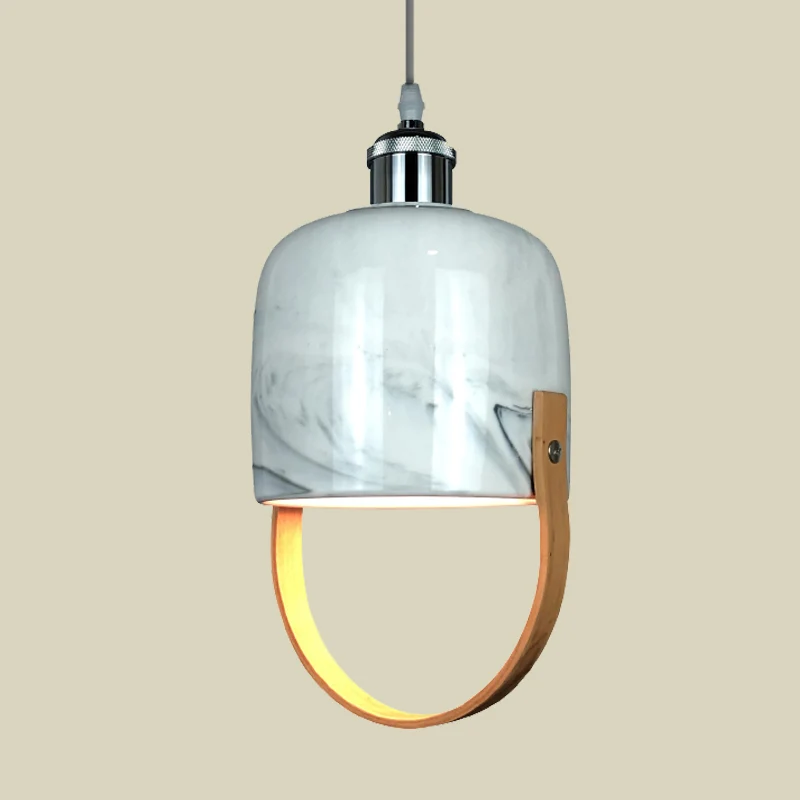 Witte komvormige hangende plafondlamp modernistisch 1-kops keramiek hanglamp met houten handvat Clearhalo