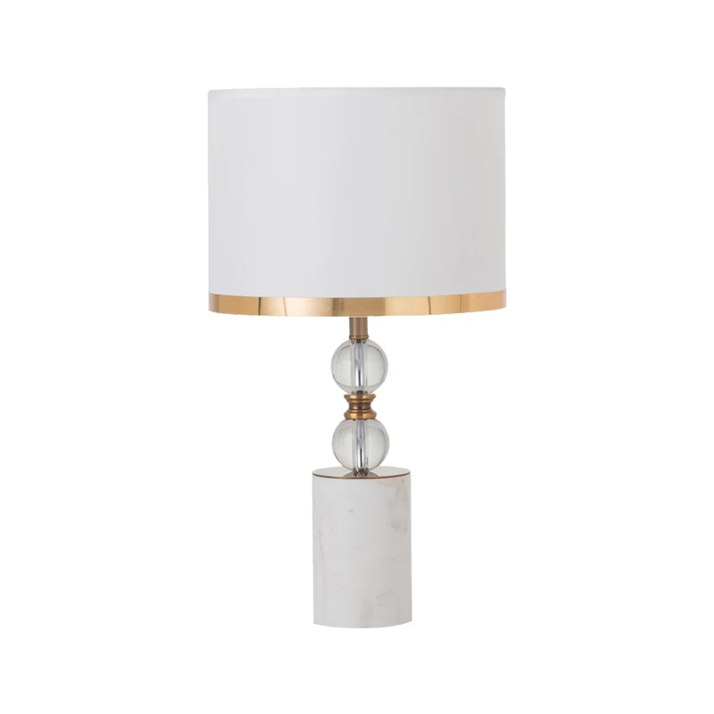 Witte kristallen tafellamp met 1 kop, traditionele stoffen cilinderkap, nachtstandlamp met marmeren voet Clearhalo