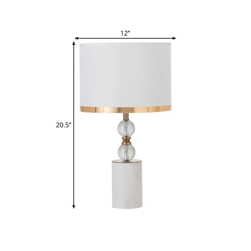 Witte kristallen tafellamp met 1 kop, traditionele stoffen cilinderkap, nachtstandlamp met marmeren voet Clearhalo