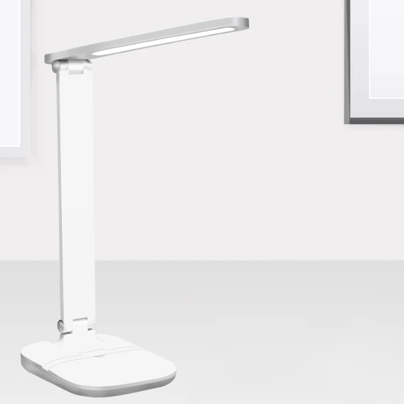 Witte langwerpige kap, verstelbare bureaulamp, moderne stijl kunststof bureaulamp met telefoonhouder Clearhalo