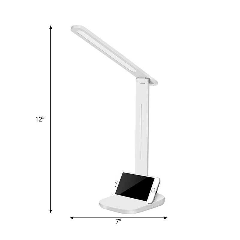 Witte langwerpige kap, verstelbare bureaulamp, moderne stijl kunststof bureaulamp met telefoonhouder Clearhalo