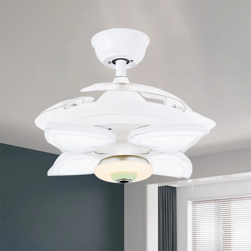Witte liefdevolle hart-plafondventilator Light Simplicity 42" W 5-lichts acryl semi-inbouwverlichting met 3 bladen Clearhalo