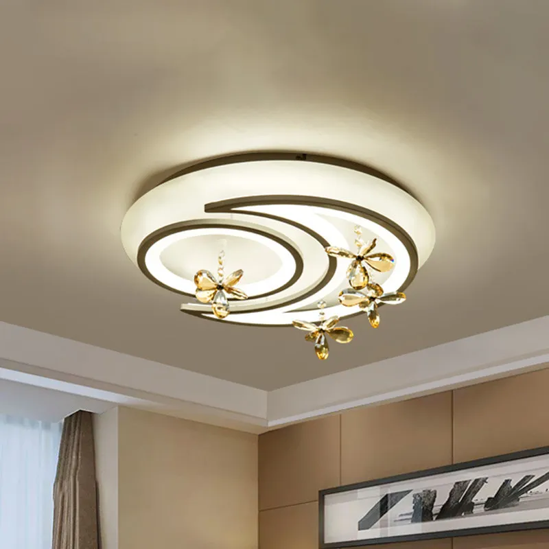 Witte maan en ring semi-inbouwlamp modernisme LED metalen plafondinbouw met bloemkristaldeco Clearhalo