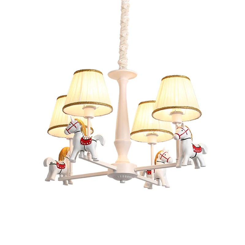 Witte paardenkroonluchterlamp Kinderhars plafondhanglamp met taps toelopende geplooide stoffen kap Clearhalo