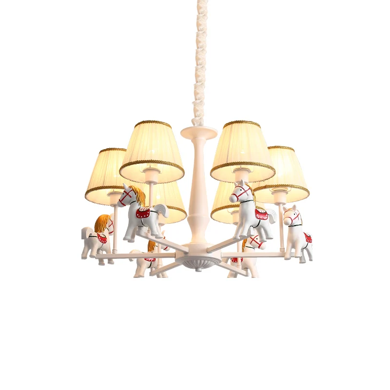 Witte paardenkroonluchterlamp Kinderhars plafondhanglamp met taps toelopende geplooide stoffen kap Clearhalo