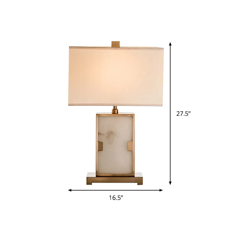 Witte rechthoekige bureaulamp Modernisme 1-lamps stoffen taaklamp met gouden metalen voet Clearhalo