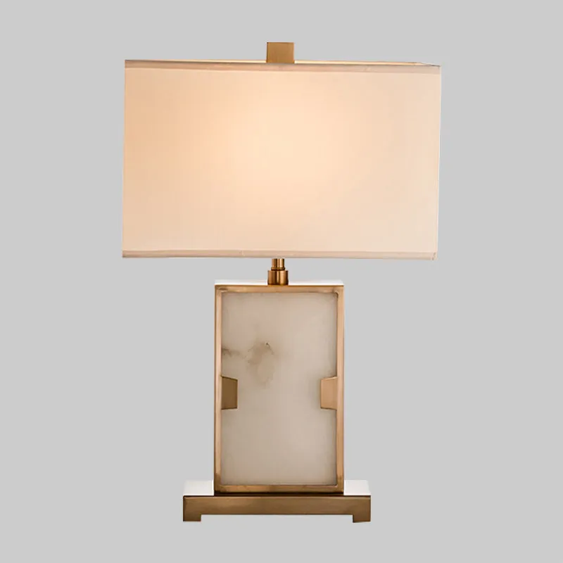 Witte rechthoekige bureaulamp Modernisme 1-lamps stoffen taaklamp met gouden metalen voet Clearhalo