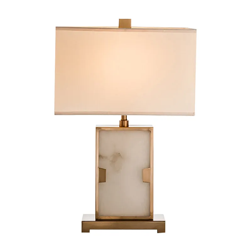 Witte rechthoekige bureaulamp Modernisme 1-lamps stoffen taaklamp met gouden metalen voet Clearhalo