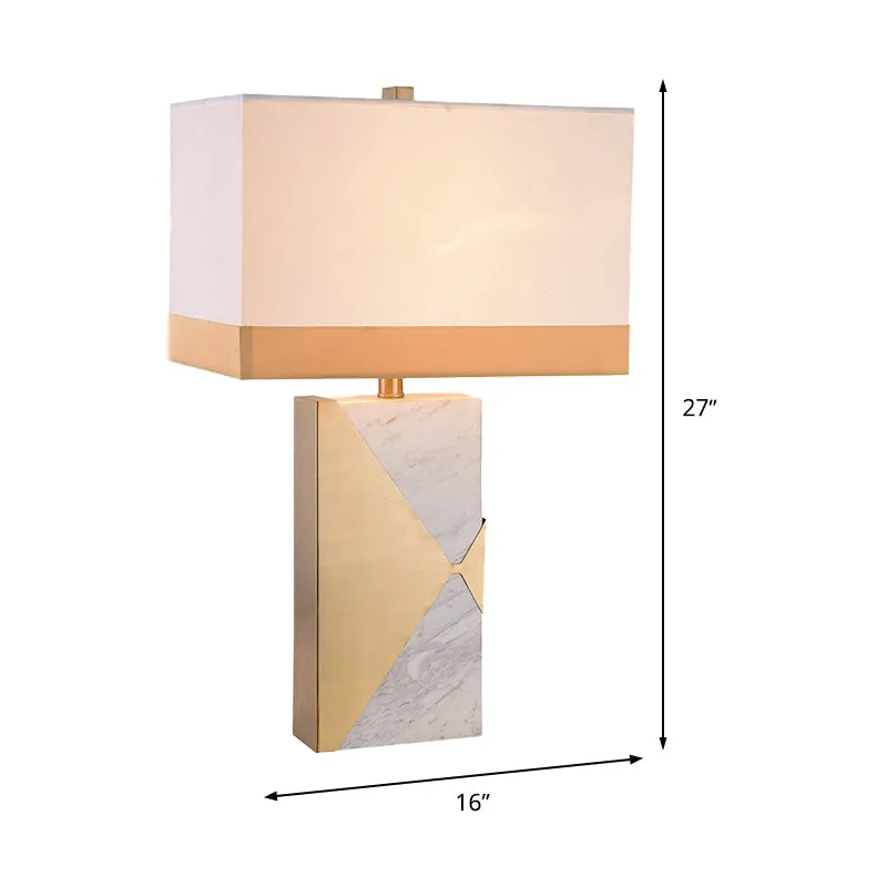 Witte rechthoekige tafellamp modernistisch 1-lamps stoffen kleine bureaulamp met marmeren voet Clearhalo