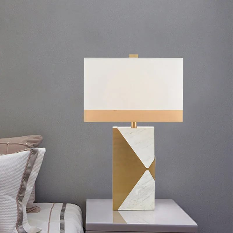 Witte rechthoekige tafellamp modernistisch 1-lamps stoffen kleine bureaulamp met marmeren voet Clearhalo