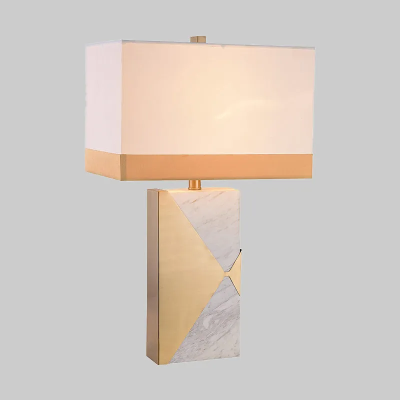 Witte rechthoekige tafellamp modernistisch 1-lamps stoffen kleine bureaulamp met marmeren voet Clearhalo