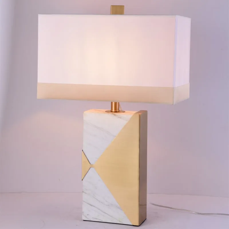 Witte rechthoekige tafellamp modernistisch 1-lamps stoffen kleine bureaulamp met marmeren voet Clearhalo