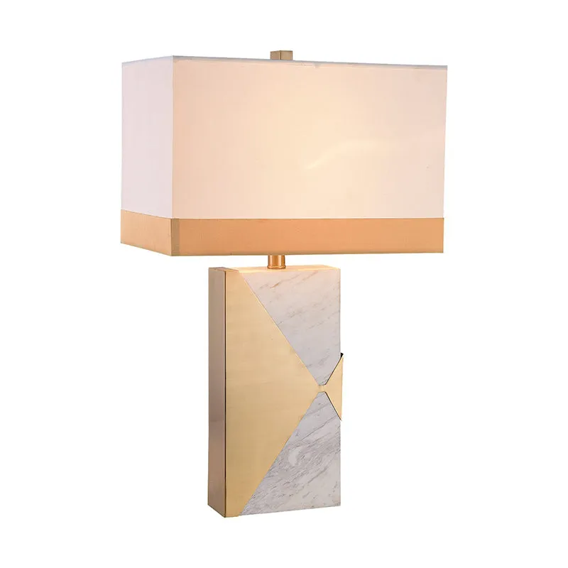 Witte rechthoekige tafellamp modernistisch 1-lamps stoffen kleine bureaulamp met marmeren voet Clearhalo